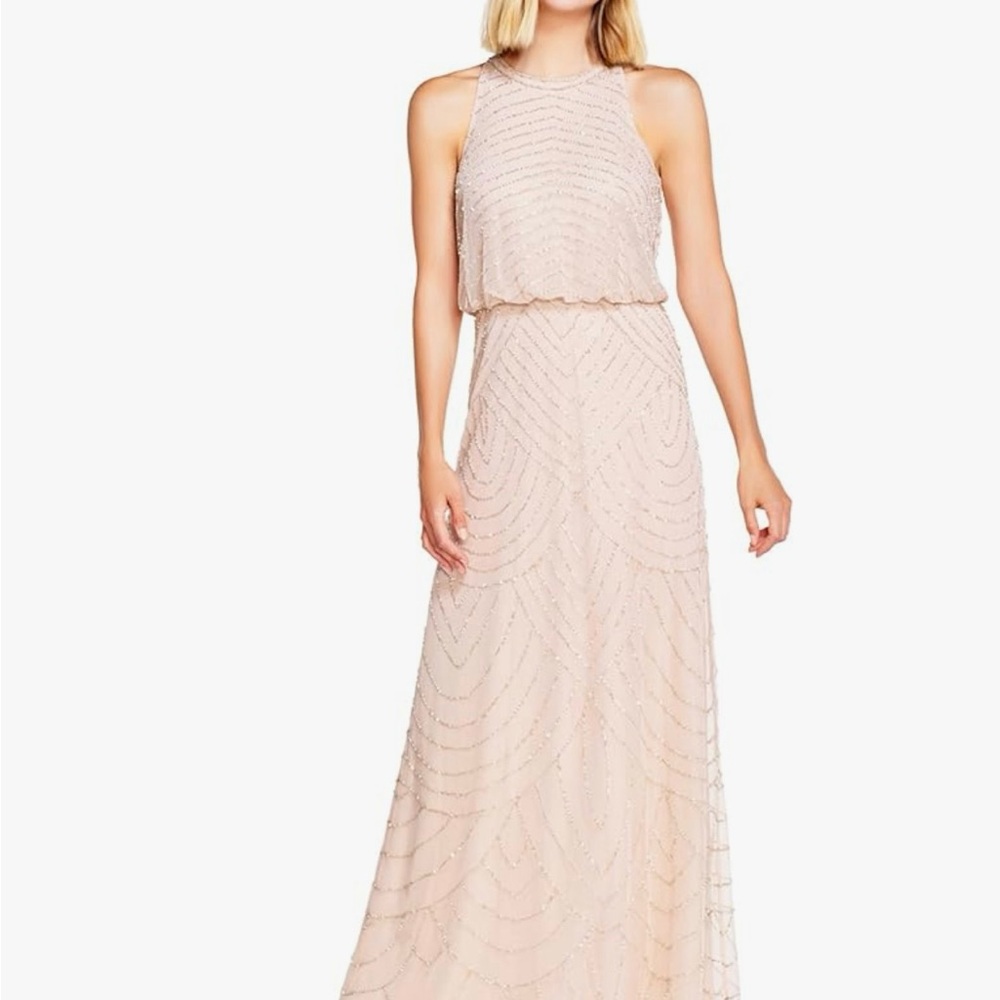 Adrianna Papell Blush Beaded Maxi Dress